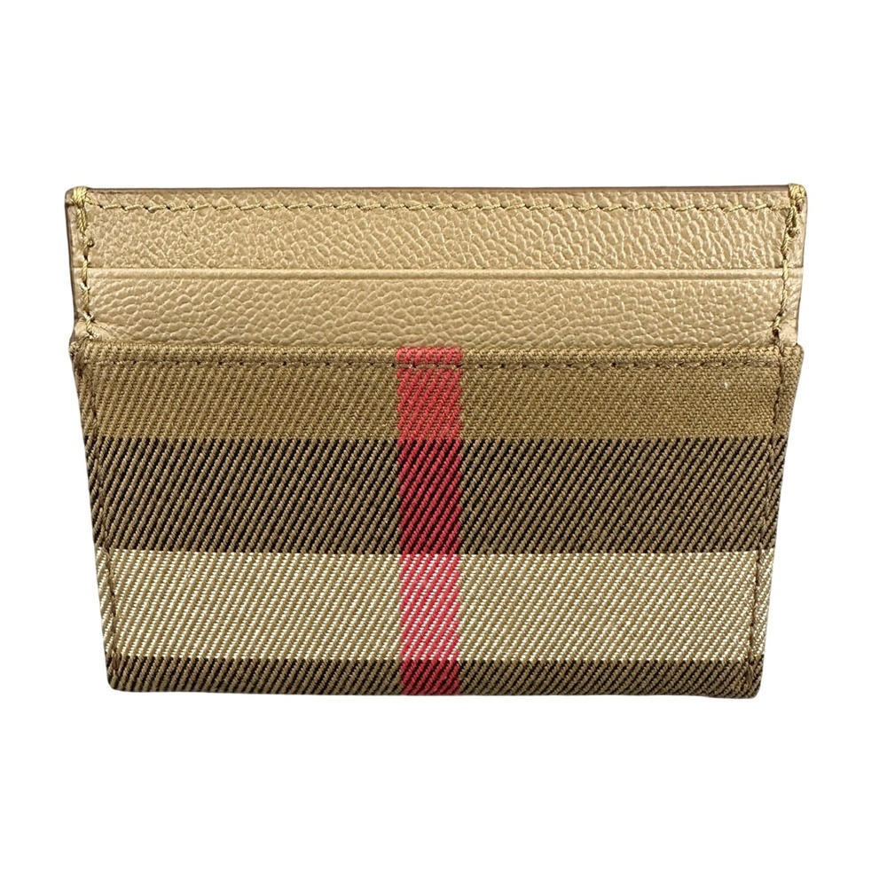 Burberry Haymarket Check Leather Card Holder Gold Beige New‎ Unisex